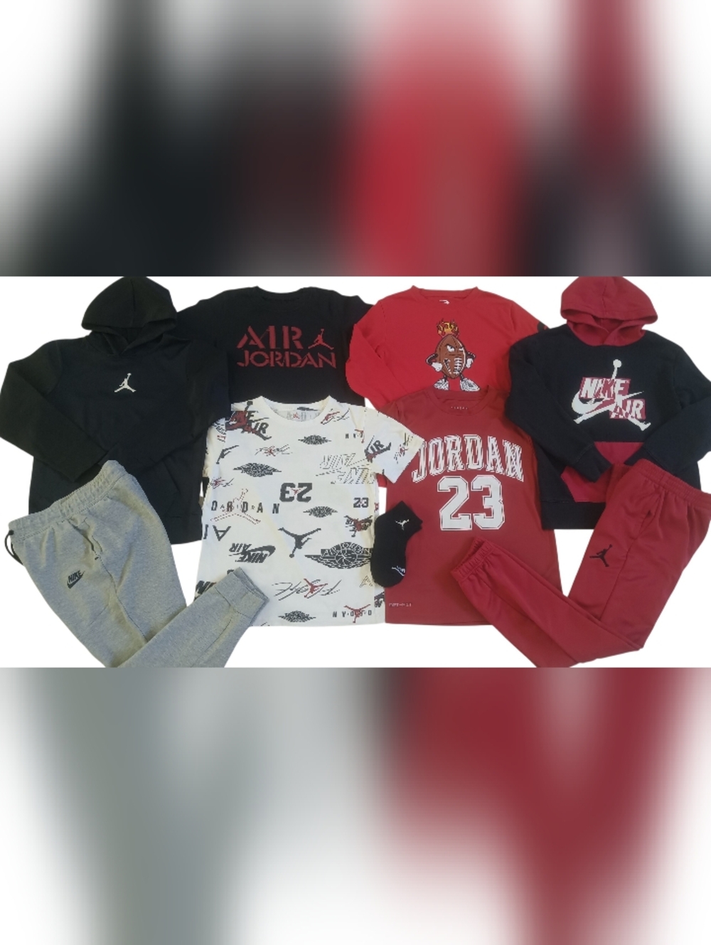 NIKE & AIR JORDAN BOYS SIZE MEDIUM TOPS, JOGGERS & HOODIES CLOTHING BUNDLE! THIS